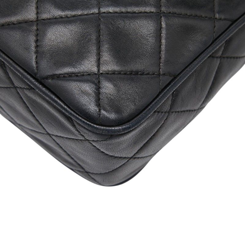 Chanel CC Logo Quilted Fringe Chain Shoulder Bag Black Lambskin — view 4