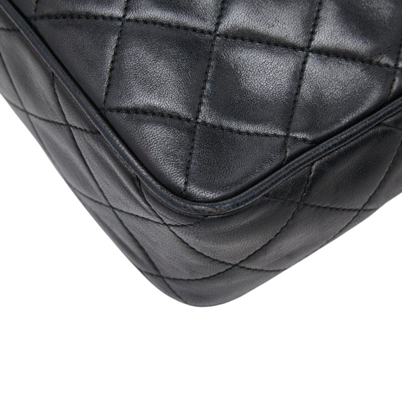 Chanel CC Logo Quilted Fringe Chain Shoulder Bag Black Lambskin — view 6
