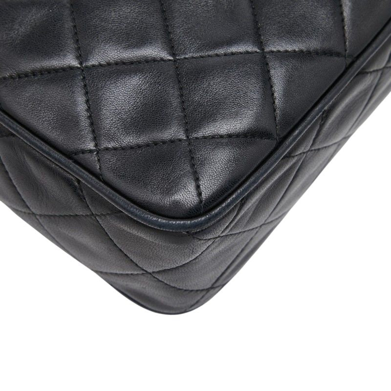 Chanel CC Logo Quilted Fringe Chain Shoulder Bag Black Lambskin — view 7