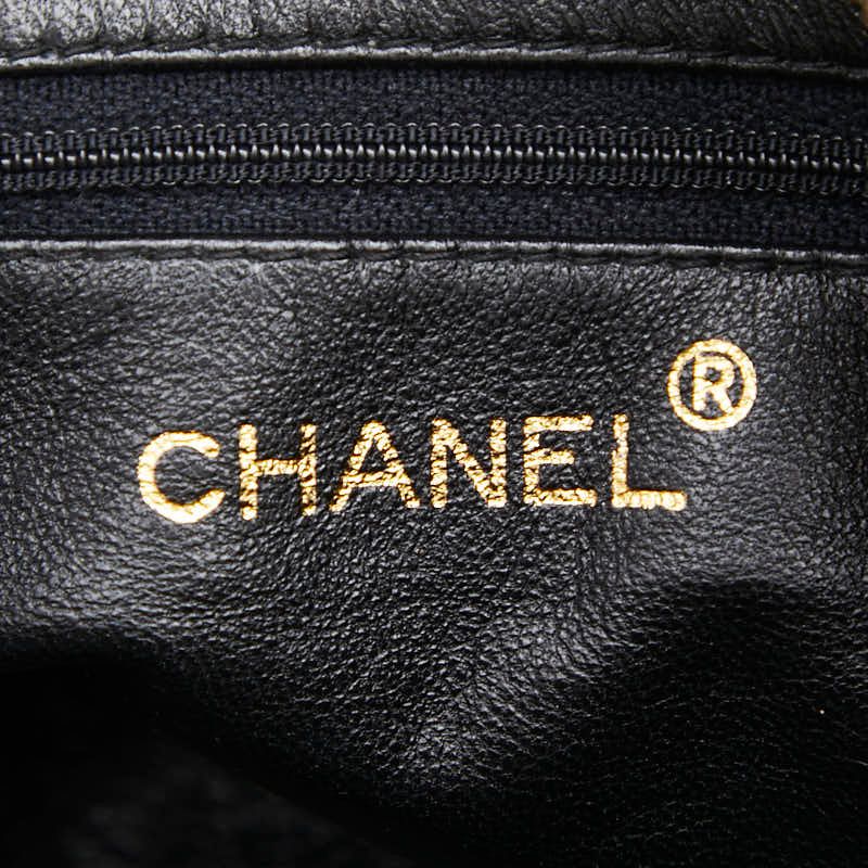 Chanel CC Logo Quilted Fringe Chain Shoulder Bag Black Lambskin — view 9