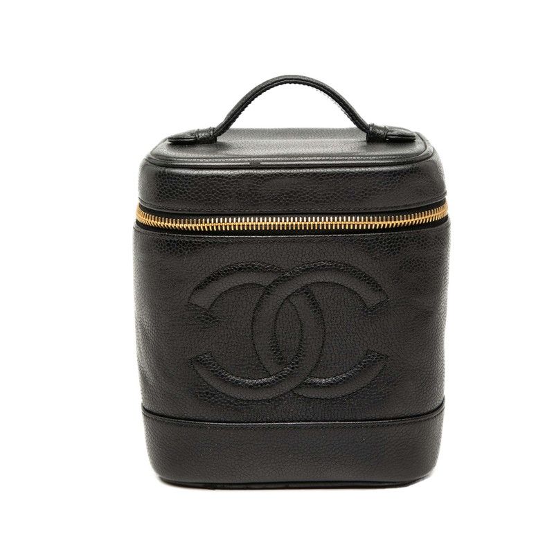 Chanel CC Logo Vanity Bag Handbag Black Caviar Leather