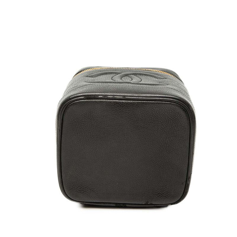 Chanel CC Logo Vanity Bag Handbag Black Caviar Leather — view 3
