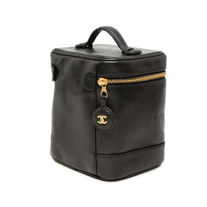 Chanel CC Logo Vanity Bag Handbag Black Caviar Leather — view 2