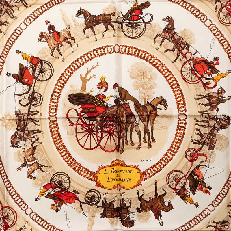 Hermes Carre 90 la Promenade de Longchamps Walk to Long Chien Scarf Brown — view 2