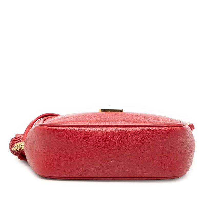 Saint Laurent Monogram Bloga Tassel YSL Logo Crossbody Shoulder Bag Red Leather — view 3
