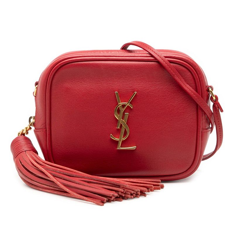 Saint Laurent Monogram Bloga Tassel YSL Logo Crossbody Shoulder Bag Red Leather