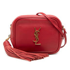 Saint Laurent Monogram Bloga Tassel YSL Logo Crossbody Shoulder Bag Red Leather