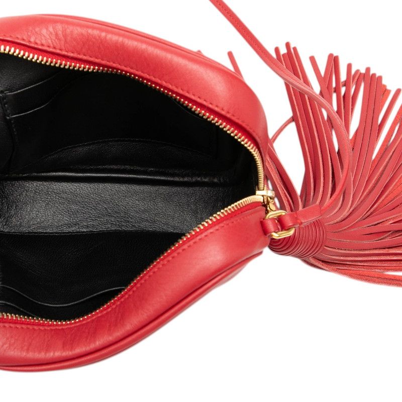 Saint Laurent Monogram Bloga Tassel YSL Logo Crossbody Shoulder Bag Red Leather — view 4