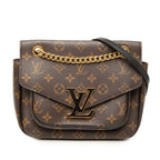 Louis Vuitton Monogram Passy Chain Shoulder Bag Brown Leather