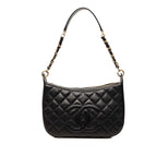 Chanel CC Logo Quilted Chain Shoulder Bag Black Caviar Leather