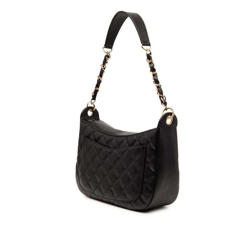 Chanel CC Logo Quilted Chain Shoulder Bag Black Caviar Leather — view 2