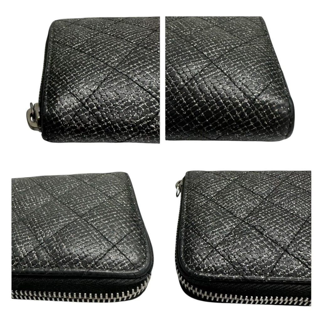 Chanel Quilted Black Silver Leather Wallet — view 4