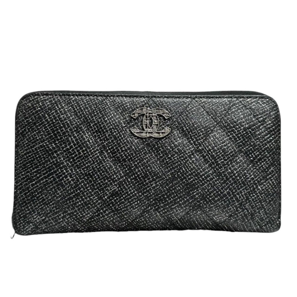 Chanel Quilted Black Silver Leather Wallet