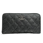 Chanel Quilted Black Silver Leather Wallet