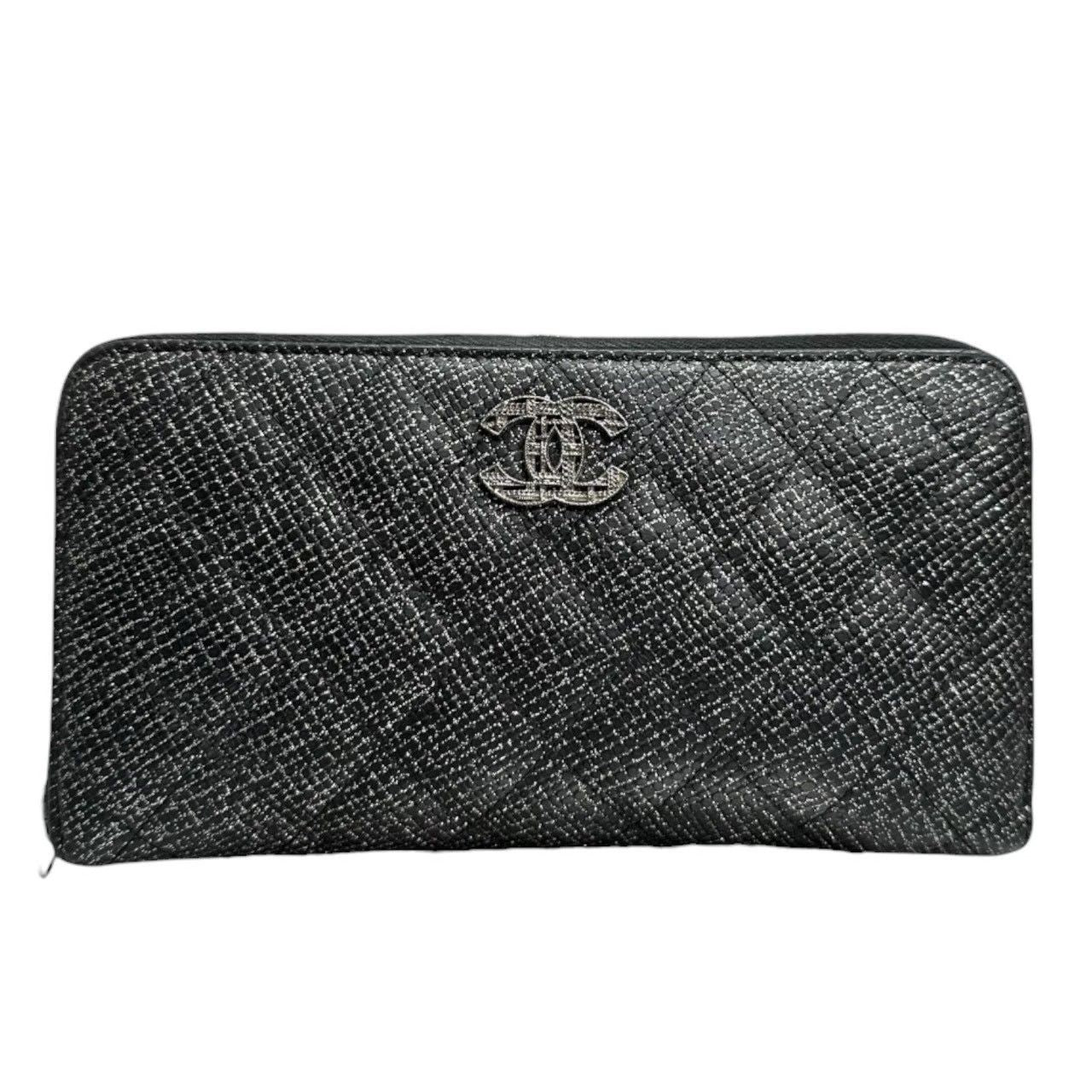 Chanel Quilted Black Silver Leather Wallet