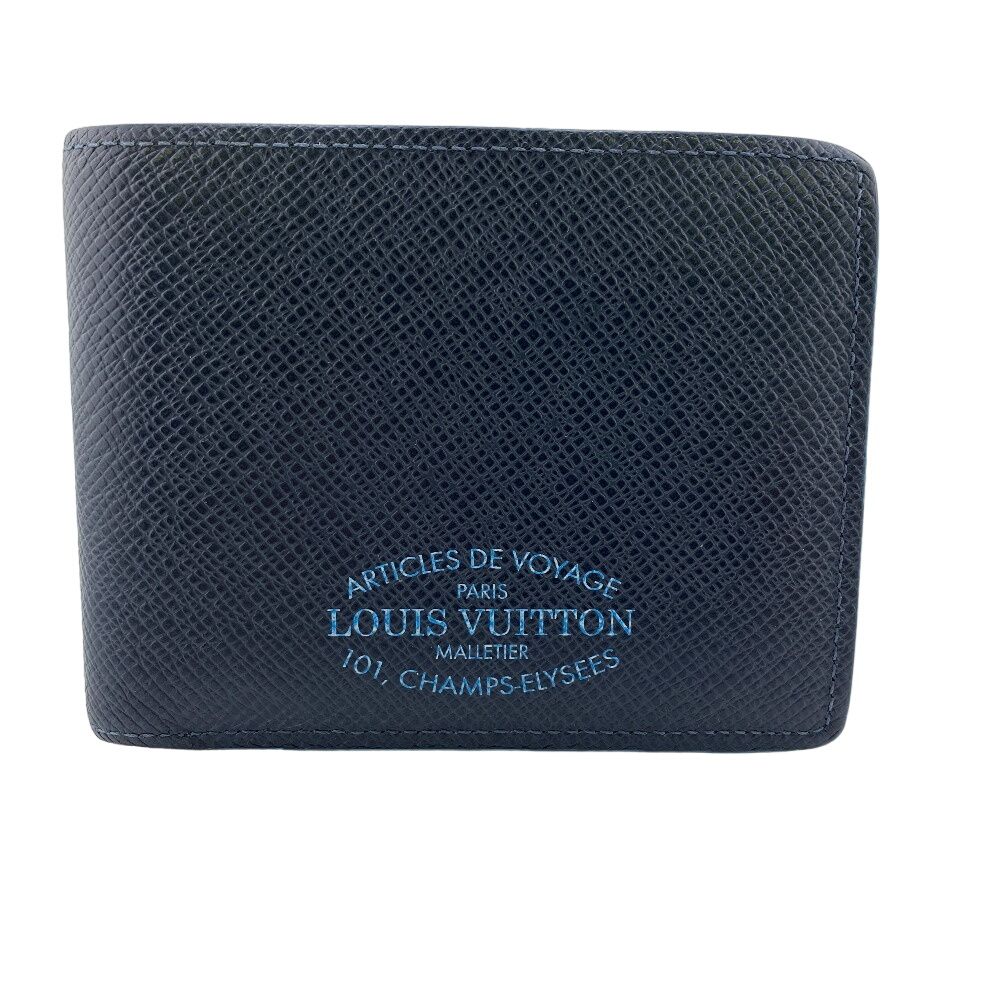 Louis Vuitton Portefeuille Multiple Taiga Leather Billfold Navy Wallet