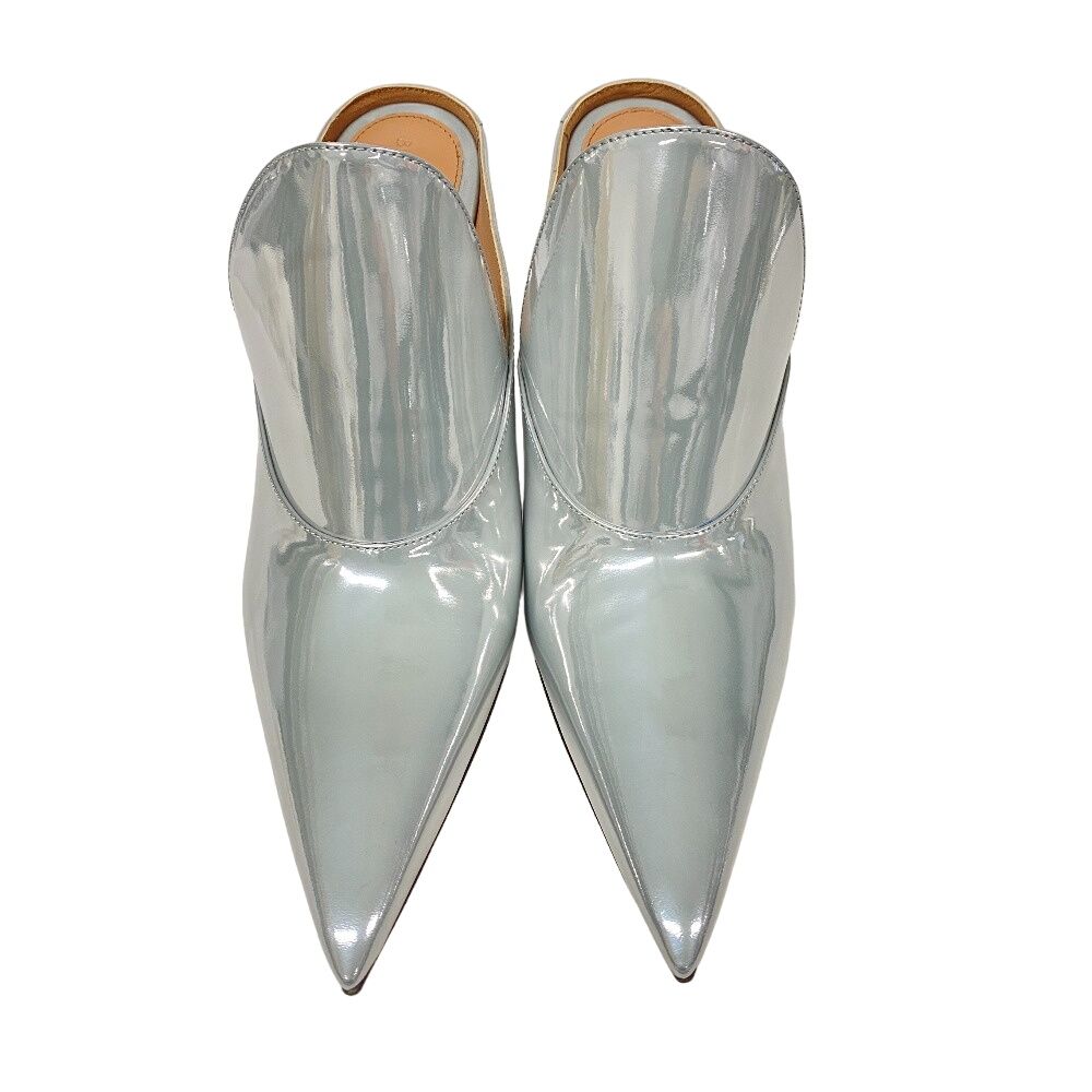 Bottega Veneta Rocket Wedge Heels Laminate Leather Patent Mules Silver — view 2
