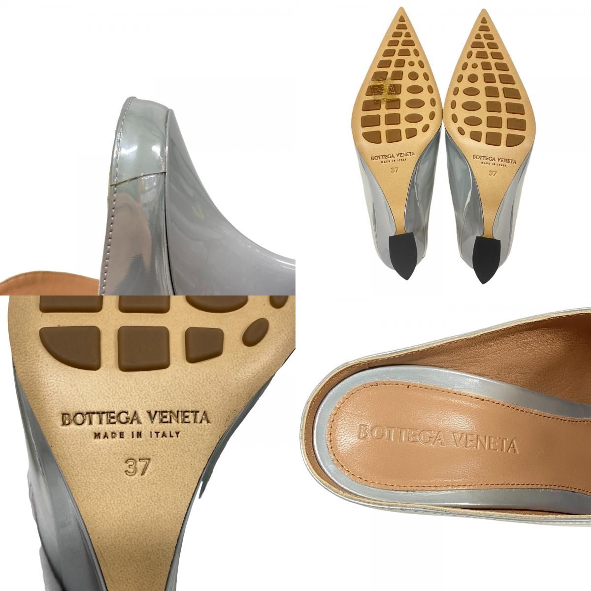Bottega Veneta Rocket Wedge Heels Laminate Leather Patent Mules Silver — view 8