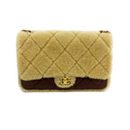 Chanel Ten Deca Quilted Shearling Lambskin CC Logo 2-Way Gold Brown Shoulder