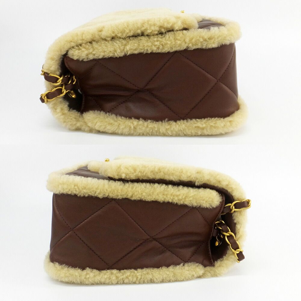 Chanel Ten Deca Quilted Shearling Lambskin CC Logo 2-Way Gold Brown Shoulder — view 4