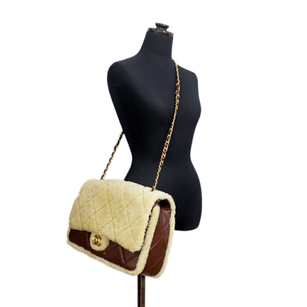 Chanel Ten Deca Quilted Shearling Lambskin CC Logo 2-Way Gold Brown Shoulder — view 9