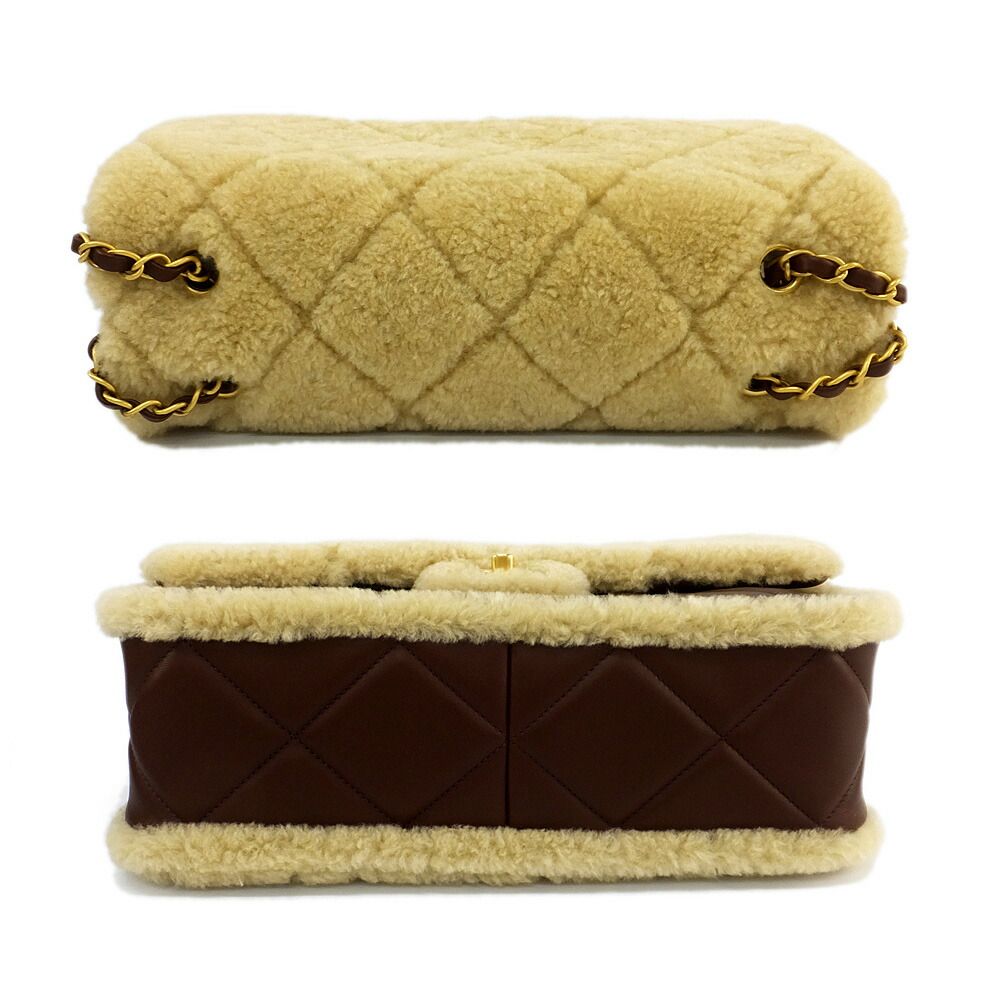 Chanel Ten Deca Quilted Shearling Lambskin CC Logo 2-Way Gold Brown Shoulder — view 3