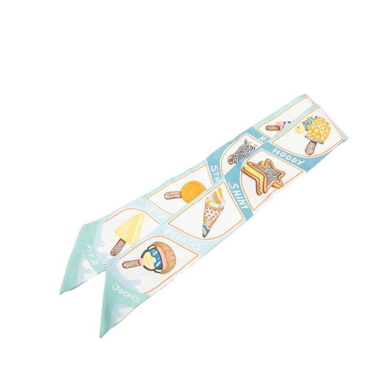 Hermes Twill Funny Ice Cream Scarf Blue Multicolor Silk