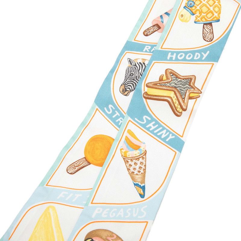 Hermes Twill Funny Ice Cream Scarf Blue Multicolor Silk — view 2