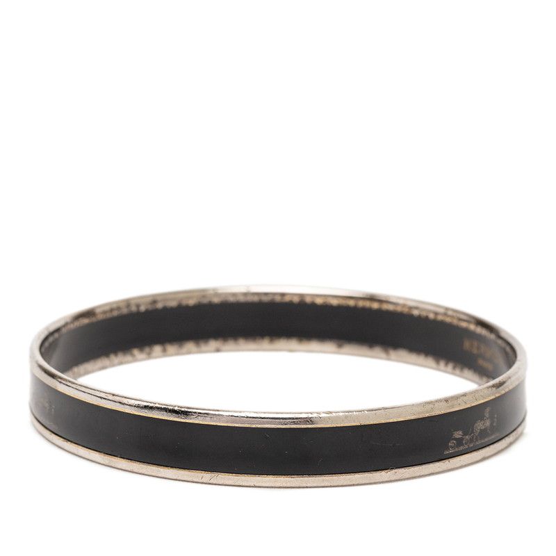 Hermes Enamel PM Cloisonne Bangle Black Silver Plated 1- Bracelet — view 2