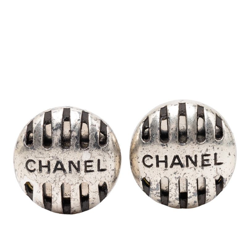 Chanel Vintage Round Earrings 99 Silver Metal