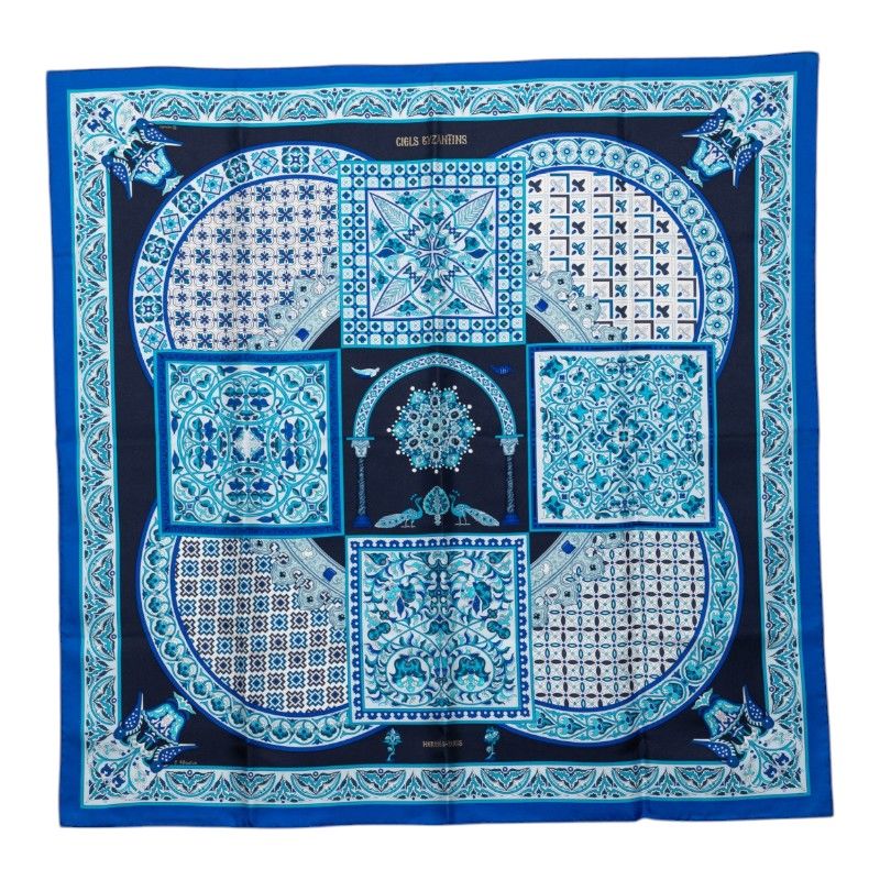 Hermes Carre 90 Ciels Byzantins Byzantine Sky Scarf Blue Silk