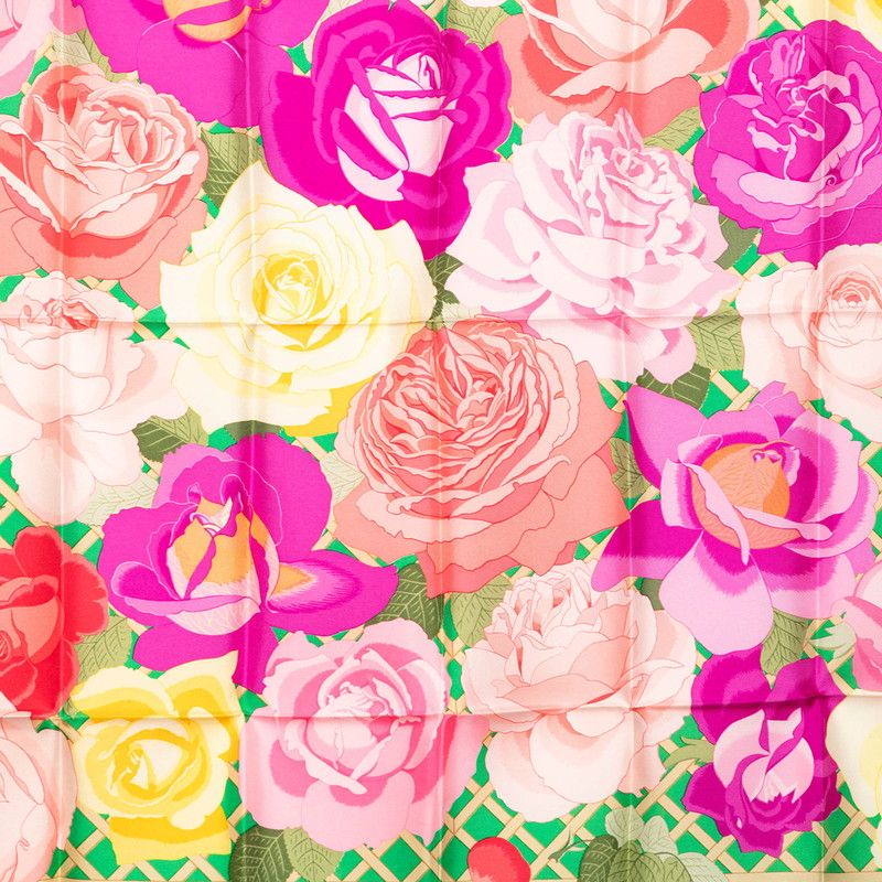 Hermes Carre 90 Roseraie Rose Garden Scarf Green Multicolor Silk — view 3