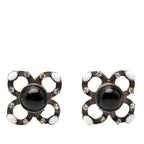 Chanel Flower Motif Earrings Silver Black Metal Rhinestone