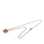 Chanel Vintage CC Logo Necklace Gold Red Plated