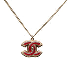 Chanel Vintage CC Logo Necklace Gold Red Plated — view 2