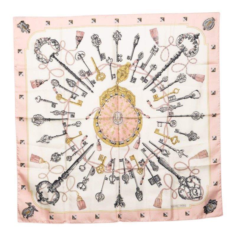 Hermes Carre 90 les Cles Key Scarf Pink Multicolor Silk