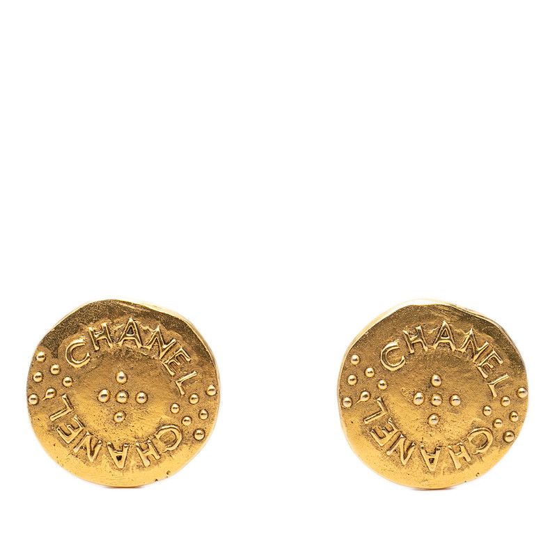 Chanel Vintage Logo Earrings Gold Plated
