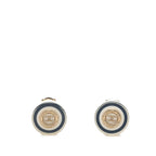 Chanel CC Logo Earrings Gold Navy White Plated Plastic