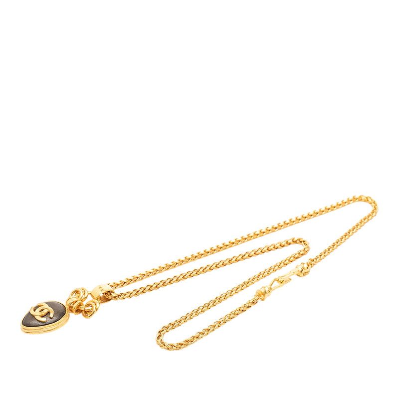 Chanel Vintage CC Logo Necklace Gold Brown Plated