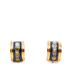 Hermes Enamel Cloisonne Chain Motif Earrings Gold Navy Plated