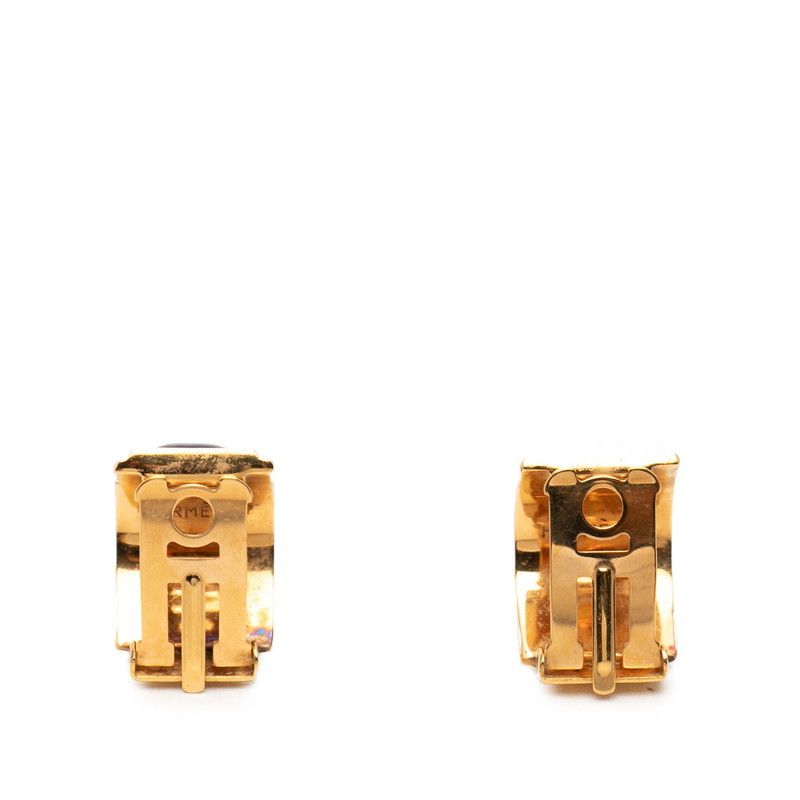 Hermes Enamel Cloisonne Chain Motif Earrings Gold Navy Plated — view 2