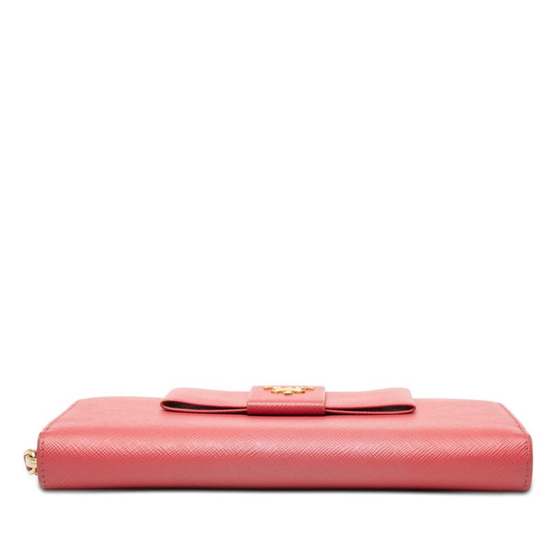 Prada Fiocco Zip Around Wallet Pink Saffiano Leather — view 3