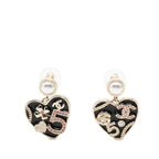 Chanel CC Logo Camellia Heart Motif Earrings Gold Black Pink Plated Faux Pearl