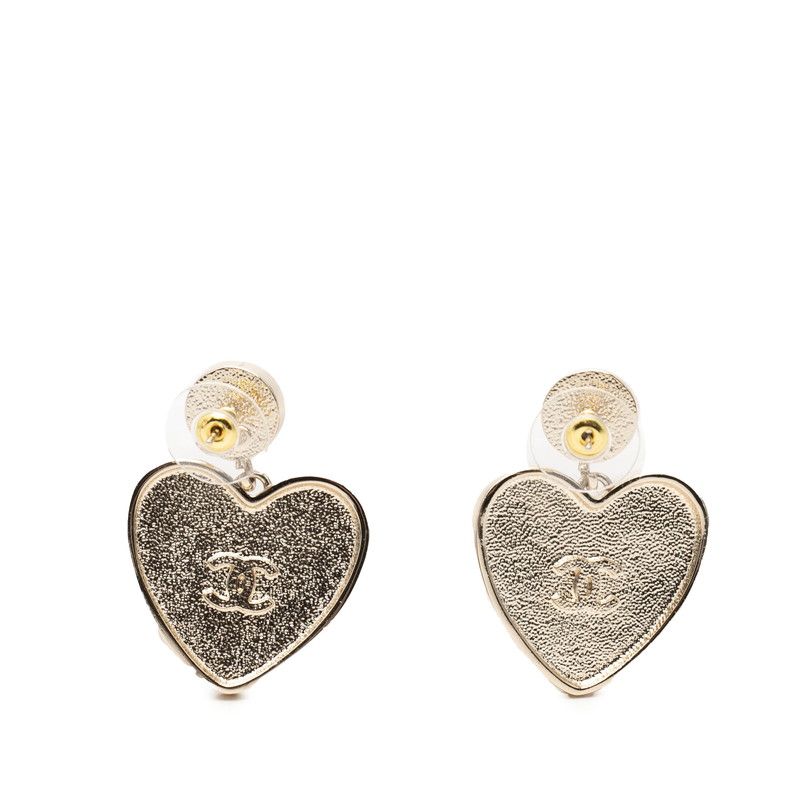 Chanel CC Logo Camellia Heart Motif Earrings Gold Black Pink Plated Faux Pearl — view 2
