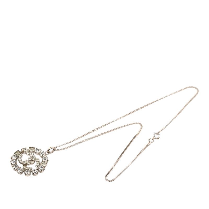 Chanel CC Logo Necklace Silver Metal Rhinestone