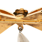 Chanel Camellia Ribbon Motif Brooch Gold Black Plated Faux Pearl — view 3