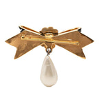 Chanel Camellia Ribbon Motif Brooch Gold Black Plated Faux Pearl — view 2
