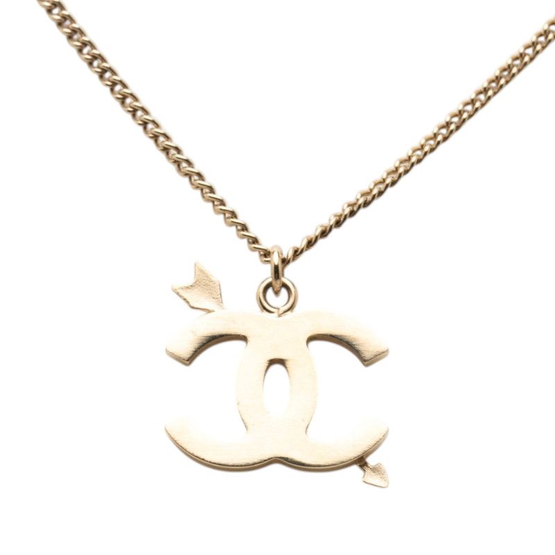 Chanel CC Logo Arrow Motif Necklace Gold Beige Plated — view 3