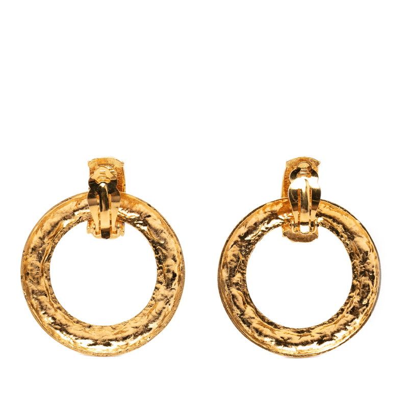 Chanel Vintage Quilted Hoop Earrings Gold Plated — view 2