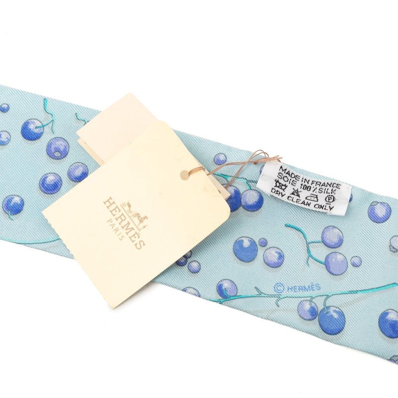 Hermes Red Berries Berry Scarf Blue Silk — view 3
